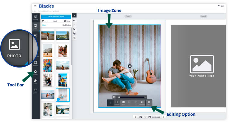 Image zone, editing option